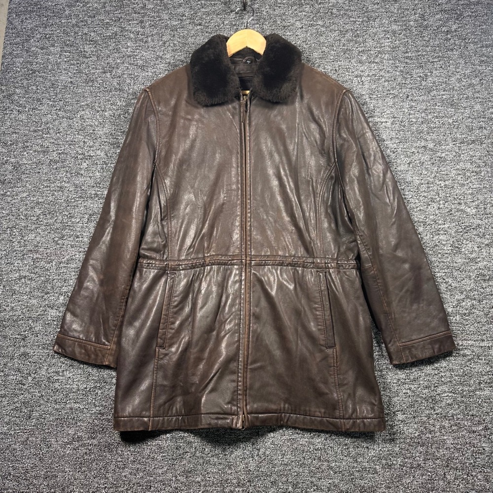 Couture by J. Park Mens Brown Genuine Lamb Leather Jacket Faux Fur Collar Size M